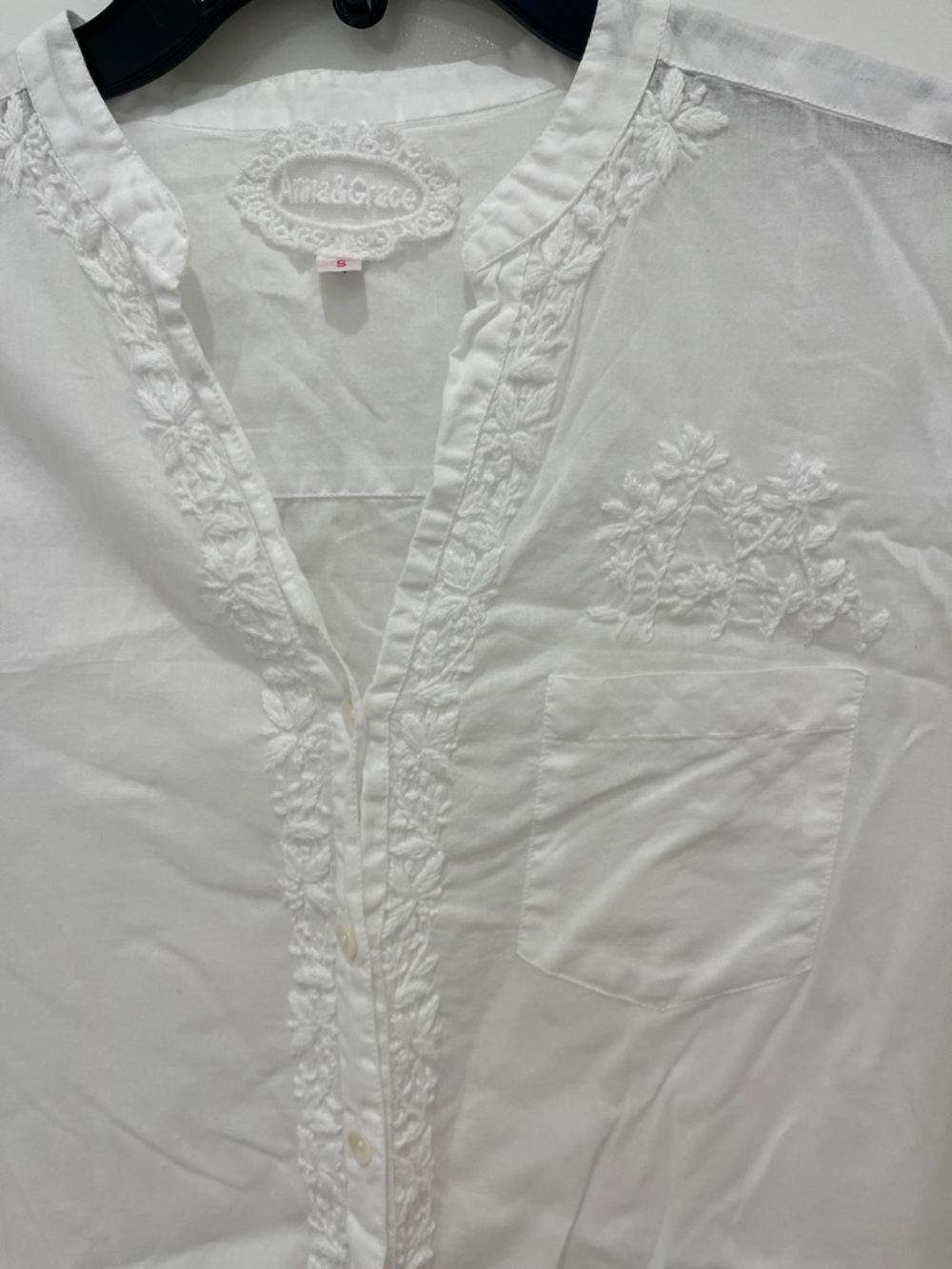Women’s White Button-Down Shirt Dress or Cover Up with Embroidery-Anna & Grace